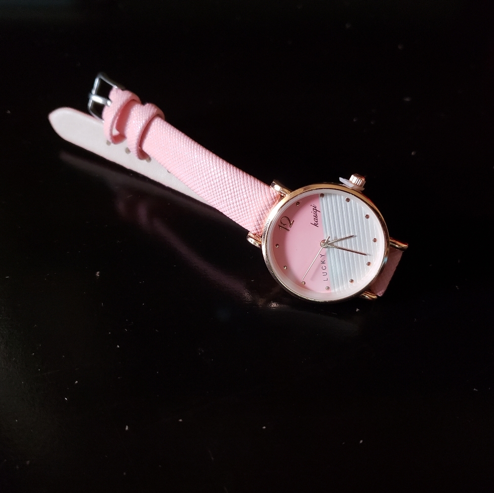 Lucky kasigi light pink leather wrist watch New. - Picture 5 of 7
